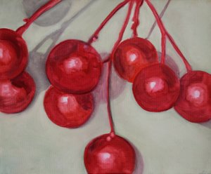 Cerejas, 2013 (óleo sobre papel) de Cathy Lomax