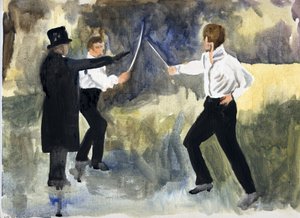 O enredo (Paris 1961), 2011 (óleo sobre papel) de Cathy Lomax