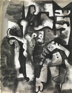 Composição de figuras, c.1951 (tinta e lavagem sobre papel)