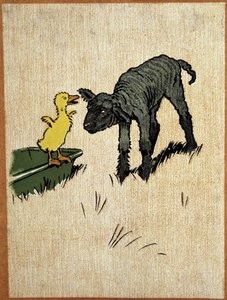 Cordeiro preto e patinho - desenho de Aldin de Cecil Charles Windsor Aldin