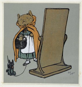 Gato em frente ao seu espelho - desenho de Cécil Aldin. de Cecil Charles Windsor Aldin