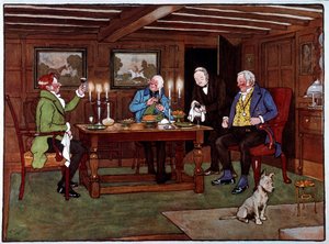 Bebedores Connoisseurs a saborear um copo de vinho do Porto. Aguarela de Cecil Aldin (1870-1935) Colecção Privada do século XIX de Cecil Charles Windsor Aldin