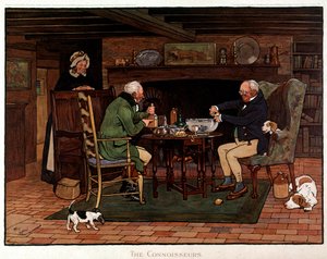 Conhecedores Dois ingleses preparando ponche. Aquarela de Cecil Aldin de Cecil Charles Windsor Aldin