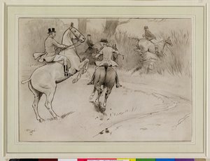 &39;Hold Back, Sir!&39;, 1904 (carvão, caneta e tinta com branco sobre papel) de Cecil Charles Windsor Aldin