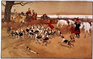 Cena de caça correndo; tiroteio. Gravura de Cecil Aldin (1870 -?), Inglaterra. Coll. Parte de Cecil Charles Windsor Aldin