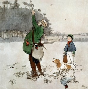 The Fighter Shooting Ducks Watercolour de Cecil Aldin (1870-1935) Coleção Privada do século XIX de Cecil Charles Windsor Aldin
