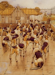 Os Hounds começaram subitamente a uivar em coro (grafite, caneta e tinta e papel no papel) de Cecil Charles Windsor Aldin