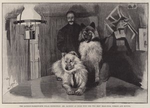 A expedição polar de Jackson-Harmsworth, o Sr. Jackson em casa com seus dois melhores cães-urso, Nimrod e Raving de Cecil Charles Windsor Aldin