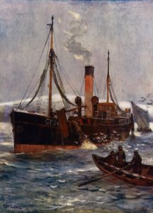 Um arrasto a vapor da Islândia, c.1910 (cor litho)