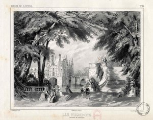 O castelo e os jardins do Château de Chenonceaux, 1836. de Celestin Deshayes