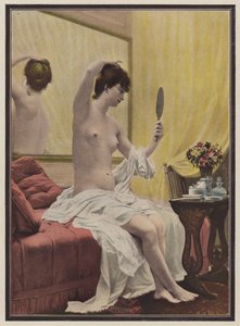 Mulher na sua sanita matinal (cor litho) de Celestin Francois (after) Nanteuil