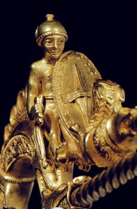 Fíbula do guerreiro La Tene altamente importante, detalhe (ouro) (ver também 1065822-6) de Celtic