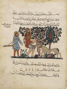 Médico grego Erasistratos com um assistente Folio de uma tradução árabe da Materia Medica por Dioscorides, 1224 de Central Asian Art