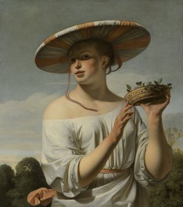 Garota com um chapéu grande, c.1645-50 (óleo sobre tela)