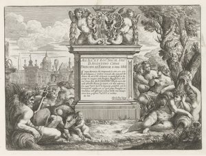 Dedicação e arma de Agostino Chigi e vista de Roma Fontane di Roma (título da série) Fontes de Roma (título da série) de Cesare Fantetti