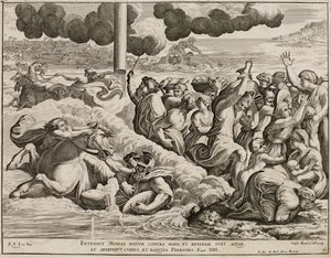 Os israelitas cruzando o Mar Vermelho após o afresco de Rafael. de Cesare Fantetti