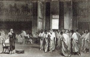 Ápio Cláudio persuadindo o Senado a rejeitar a oferta de paz de Pirro, de &39;Leisure Hour&39;, 1891
