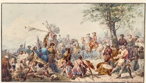 Comandante e soldados ingleses na colina de Cesare Provaggi