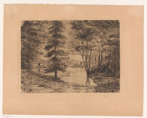 Vista do castelo de Ghlin de Ch. Perrin (signed by artist)