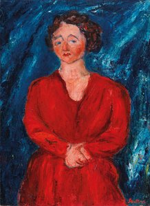 A mulher em vermelho em um fundo azul, CA 1928. de Chaim Soutine