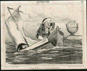 Ilustração de Cham (1819-1879) em Le Charivari, cerca de 1850 - O Príncipe de Joinville tendo um mau piloto - Eleições, Presidente da República, Náutica Marítima Nautique Balneaire - Thiers Adolphe, François d