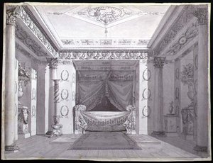 Design para um Quarto Empire, c.1810 (caneta e tinta e aguarela sobre papel) de Charles (attr. to) Percier