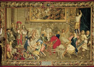 Louis XIV visitando a Fábrica de Gobelins de Charles (studio of ) Le Brun