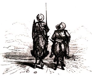 Dom Quixote no seu cavalo, ao lado de Sancho no seu burro de Charles Albert d