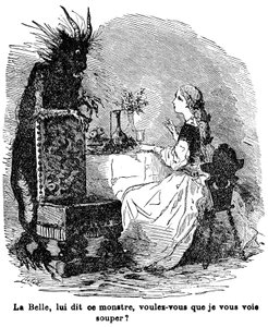 Ilustração para o conto da Sra. Jeanne Marie Leprince de Beaumont “A Bela e a Bete”, século XIX de Charles Albert dArnoux Bertall