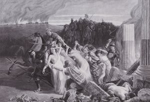 Gauleses raptados pelos hunos (litho) de Charles Alexandre Coessin de la Fosse