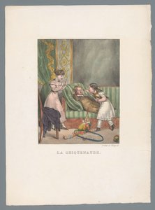 A menina dá a um menino um estalo na bochecha La chicnaude (título no objeto) Brincadeira de criança e travessuras (título da série) Les jeux de l