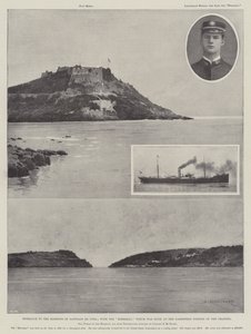 Entrada ao porto de Santiago de Cuba; com o Merrimac que foi afundado na parte mais estreita do canal de Charles Auguste Loye