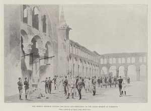 O imperador alemão visitando as ruínas e reconstrução da grande mesquita em Damasco de Charles Auguste Loye