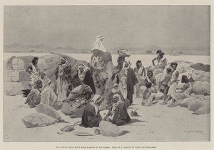 A Rota Comercial Núbia de Korosko a Abu Hamed, Parada de uma Caravana de Árabes e Bishareen de Charles Auguste Loye