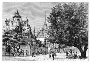 Uma rua em Bangkok, Tailândia, 1895.