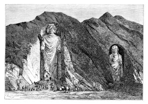 Ídolos colossais, vale superior de Bamlan, Afeganistão, 1895.
