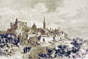 Vista de Spoleto, ilustração de "História de Roma" por Victor Duruy, publicada em 1884 (imagem digitalmente melhorada) de Charles Barbant