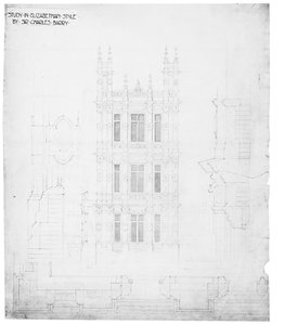 &39;Study in Elizabethan Style&39;, desenho para as Casas do Parlamento, c.1836-40 (caneta e tinta no papel)