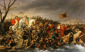 Lotário da França derrota o imperador Otão II nas margens do Aisne, outubro 978 de Charles Barthelemy Jean Durupt