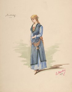Figurino para Andrey [a], folha descritiva de acessórios [b], 1889.