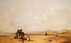 Pescadores descarregando suas capturas na praia na Baía de Cardigan de Charles Branwhite