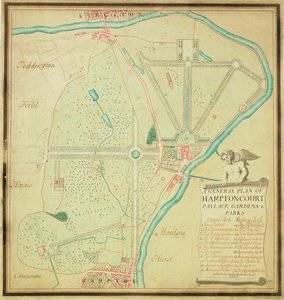Um Plano Geral de Hampton Court Palace Jardins e Parques, c.1713 (caneta e tinta e wc no papel) de Charles Bridgeman