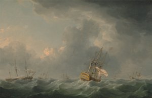 Navios ingleses a correr perante um vendaval de Charles Brooking