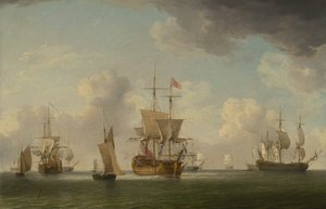 Navios ingleses sob vela numa brisa muito leve de Charles Brooking