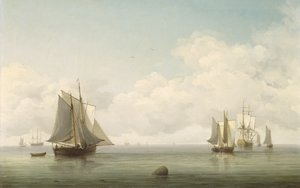 Barcos pesqueiros em um mar calmo, c.1745-59 (óleo sobre tela)
