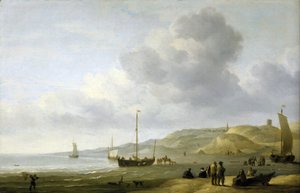 Cena na costa perto de Scheveningen (Holanda). Óleo sobre tela de Charles Brooking