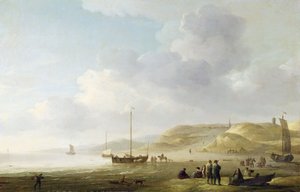 A costa perto de Scheveningen com pescadores rosa na costa (óleo sobre tela) de Charles Brooking