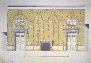 Projeto da sala de jantar verde Grande palácio em Tsarskoye Selo, início da década de 1780