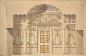Elevação da parede de espelhos no Estudo Jasper do Pavilhão de Ágata em Tsarskoye Selo