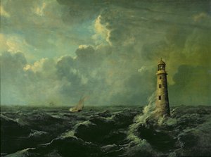 Seascape com farol (óleo a bordo) de Charles Codman